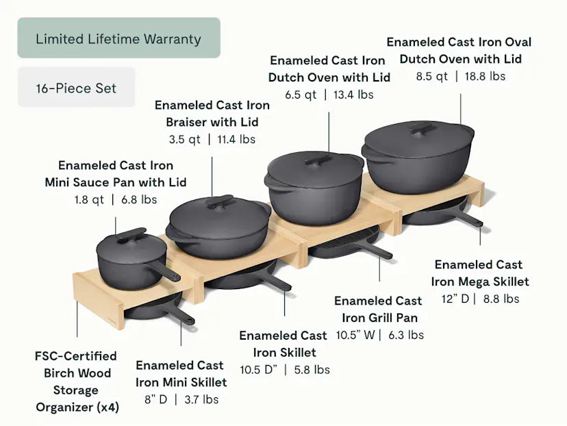 Deluxe Enameled Cast Iron Set 16-pc Set