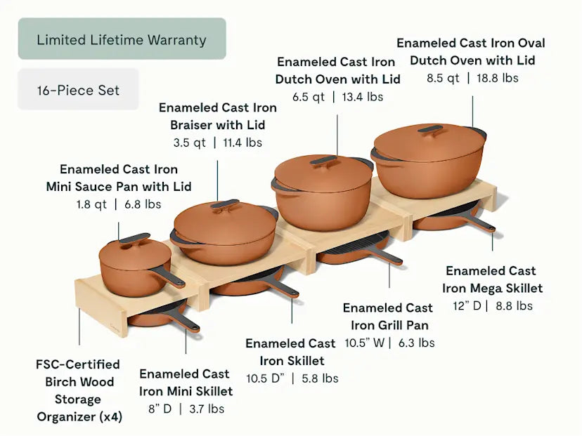 Deluxe Enameled Cast Iron Set 16-pc Set