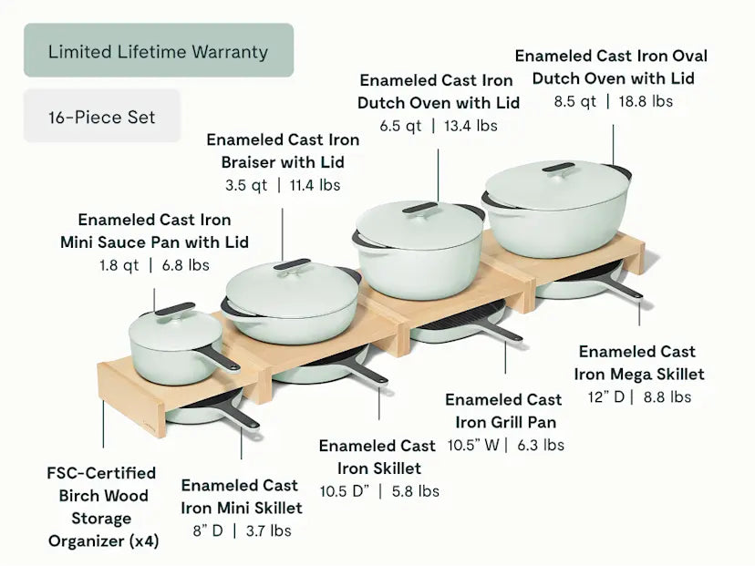 Deluxe Enameled Cast Iron Set 16-pc Set