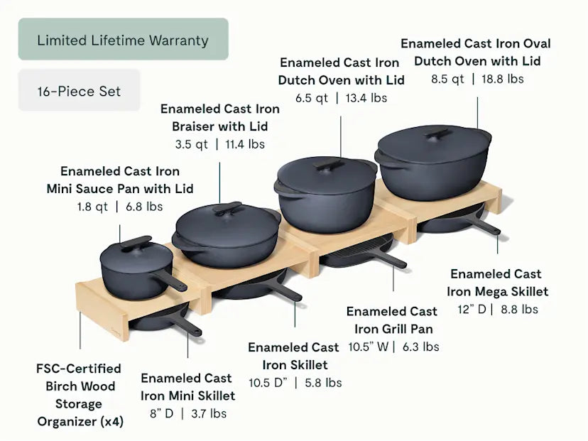 Deluxe Enameled Cast Iron Set 16-pc Set