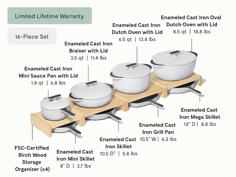 Deluxe Enameled Cast Iron Set 16-pc Set
