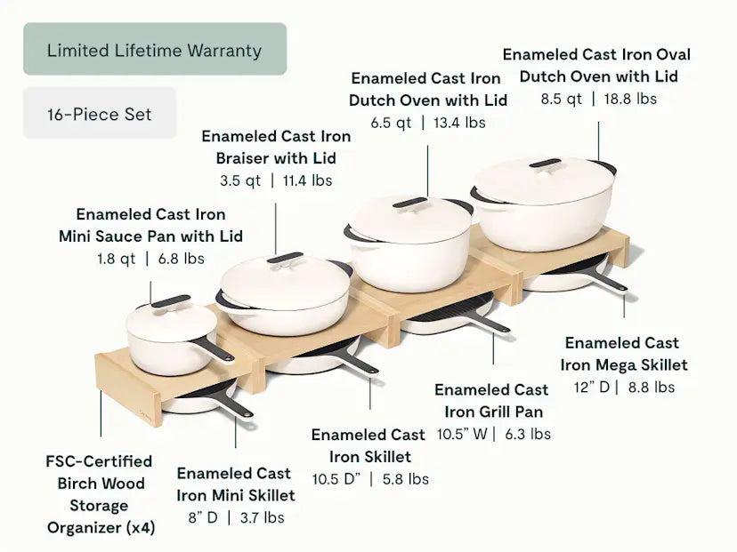 Deluxe Enameled Cast Iron Set 16-pc Set